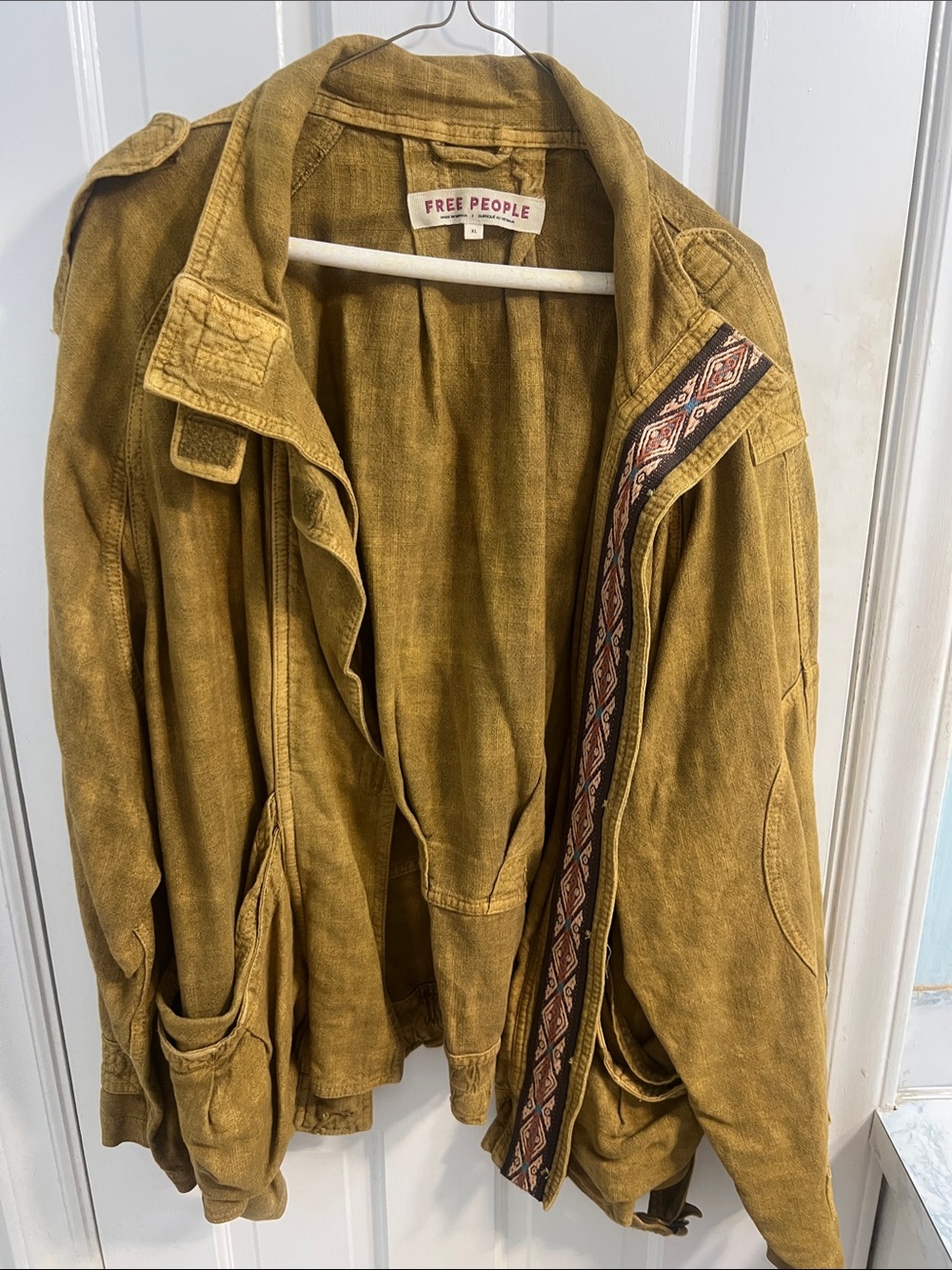 Free People Mustard Utility Jacket with Woven Trim